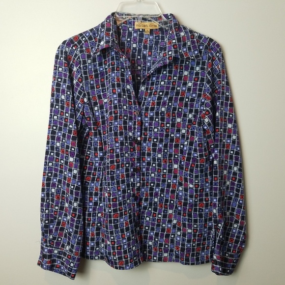 Notations Button Down Geometric Shirt Small - Picture 1 of 6